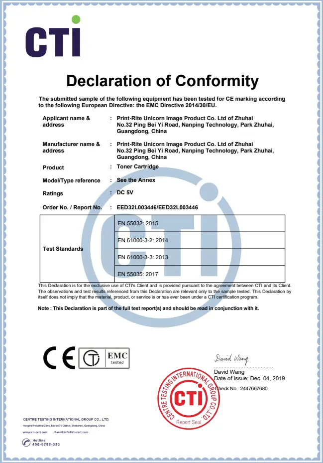 cti declaration of conformity