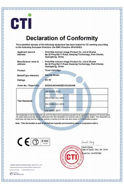 ce certificate drum cartridge