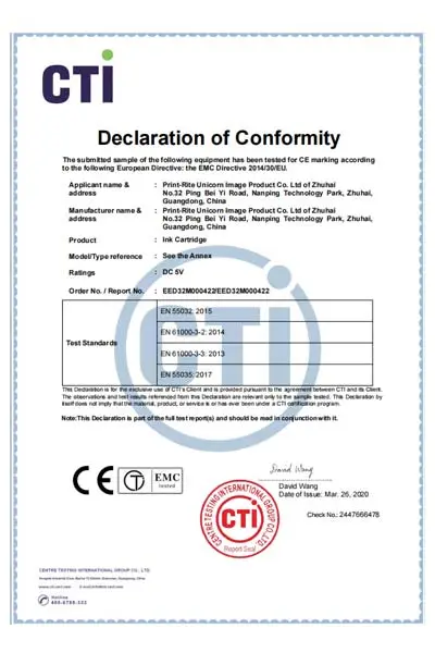 ce certification ink jet cartridge